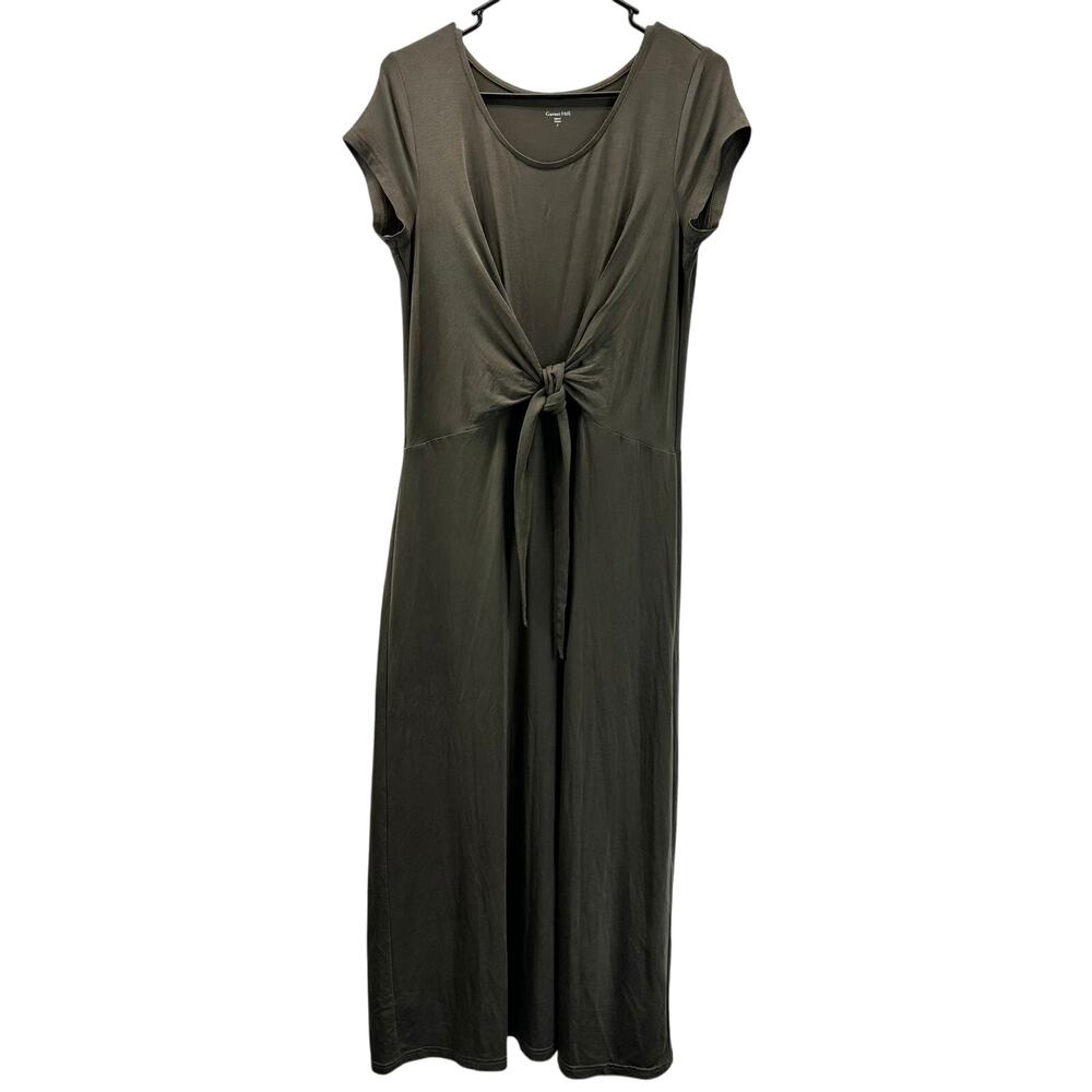 Garnet Hill Tie-Waist Knit Midi Dress Olive Green Gray Small